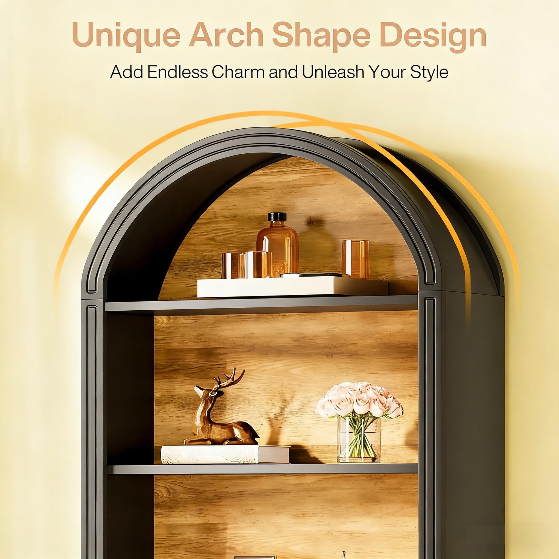 Spacious Display Shelving,Freestanding Bookshelf,Arched Bookcase