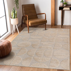 Step Collection High-Low Beige Indoor Area Rug, 5'3''x7'6'', Modern, Contemporary, Geometric, Bohemian, Bedroom, Kitchen, Living Room, Non Shedding Carpet
