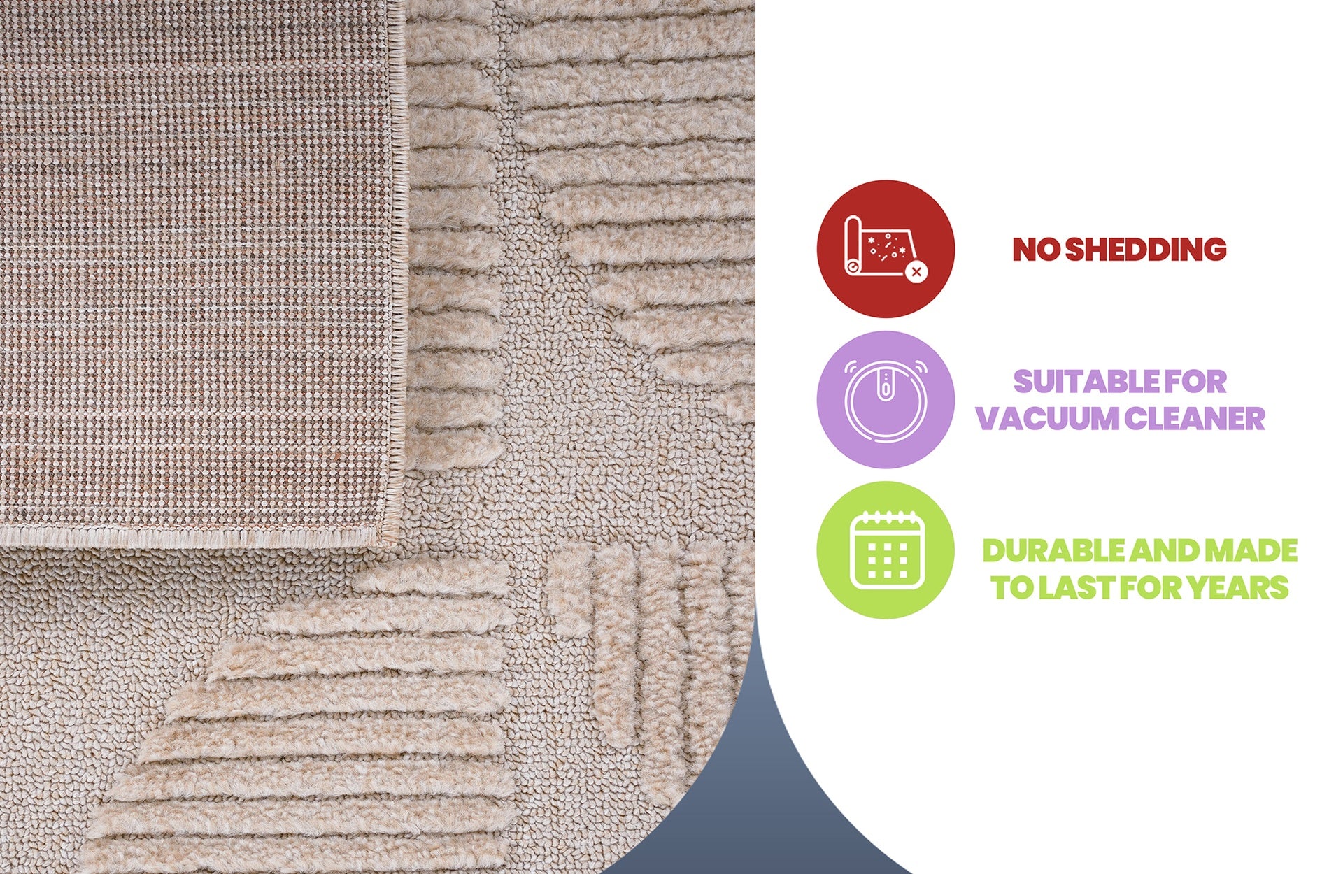 Step Collection High-Low Beige Indoor Area Rug, 5'3''x7'6'', Modern, Contemporary, Geometric, Bohemian, Bedroom, Kitchen, Living Room, Non Shedding Carpet