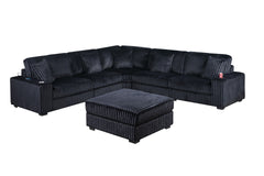 Contemporary Style 6-PC Modular Sectional Sofa Set USB Cup Holder Black Finish Corduroy Living Room Furniture Couch
