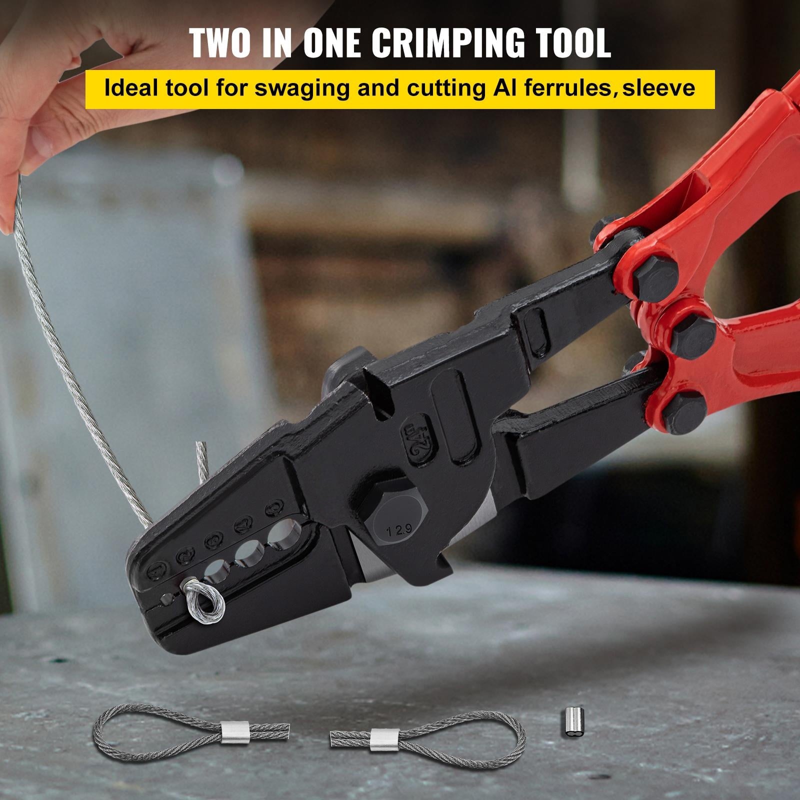 Hand Swager Crimper 24 Inch,Swaging Tool 5 Cavity 1/16" 3/32" 1/8" 5/32" 3/16",Hand Cimping Tool for Copper Aluminum Oval Sleeves and Stop Sleeves,Wire Rope Crimping Tool Swage Tool Long Hand