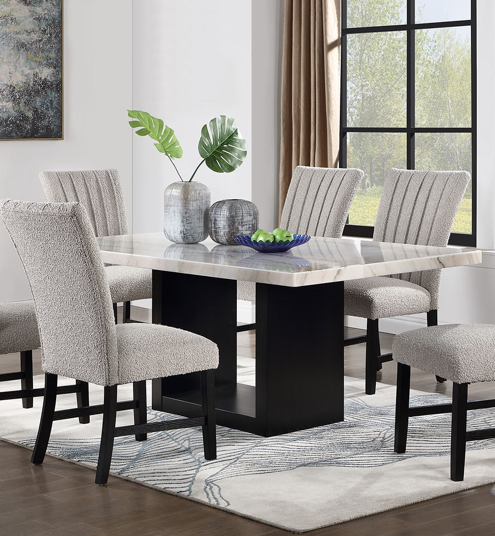 Attractive Elegant White Genuine Marble Table Top 1pc Dining Table Sturdy Design Solidwood Base Dining Room Table