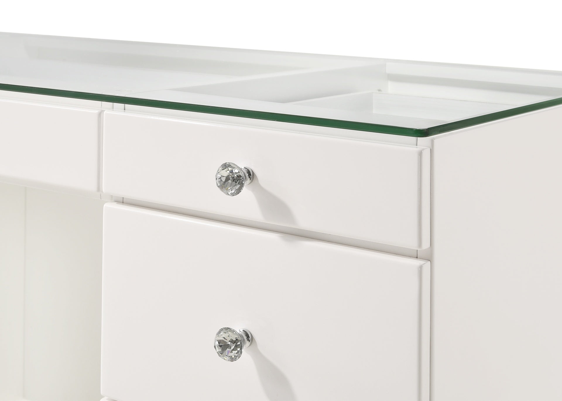 1pc Glam Makeup Vanity Table Glass Top 9 Drawers Knobs White Wooden Bedroom Furniture