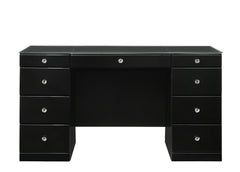1pc Glam Makeup Vanity Table Glass Top 9 Drawers Knobs Black Wooden Bedroom Furniture