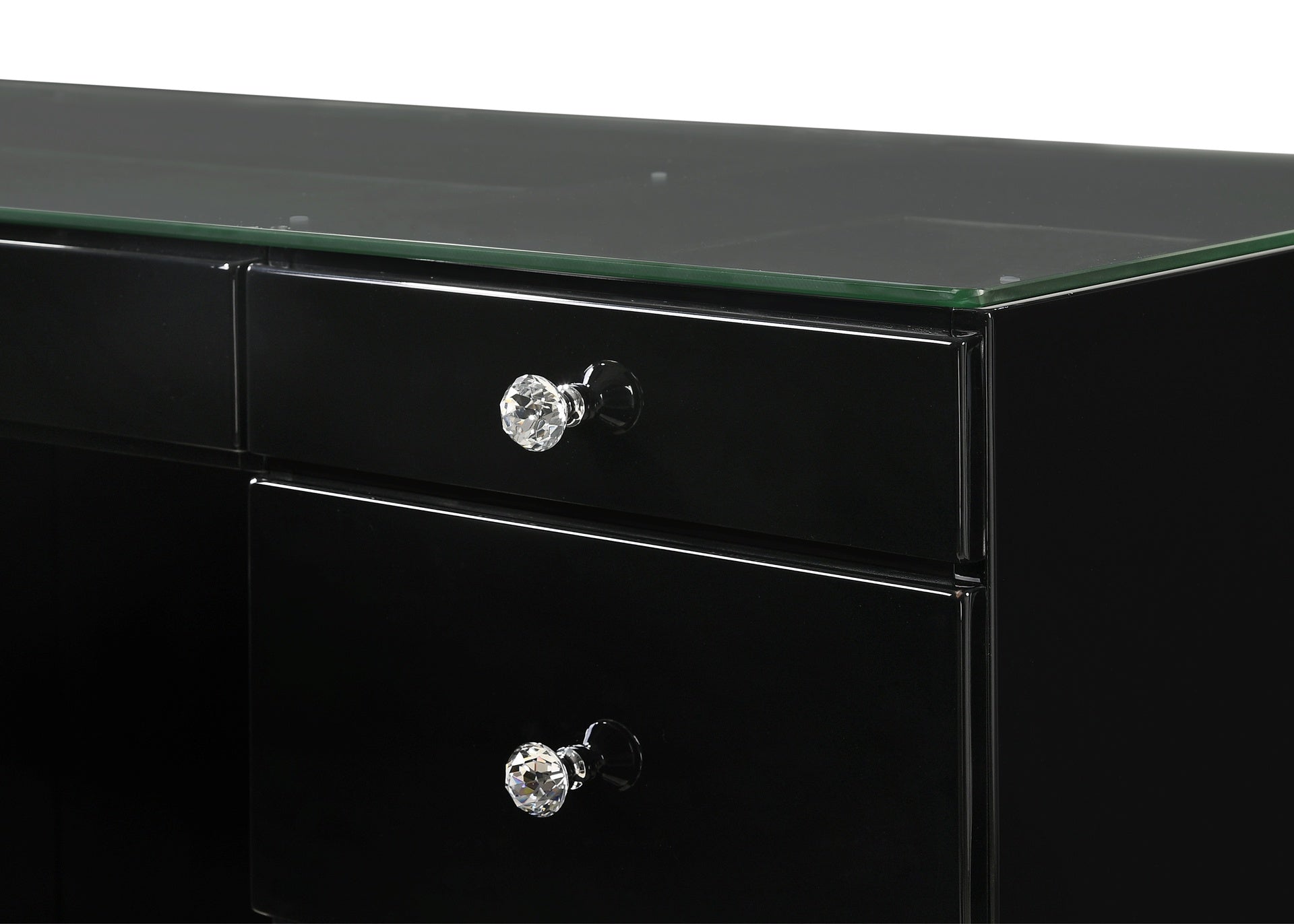 1pc Glam Makeup Vanity Table Glass Top 9 Drawers Knobs Black Wooden Bedroom Furniture