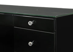 1pc Glam Makeup Vanity Table Glass Top 9 Drawers Knobs Black Wooden Bedroom Furniture