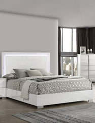 Contemporary White 1pc Queen Size Bed w LED Headboard UV Finish Bedframe Bedroom Furniture