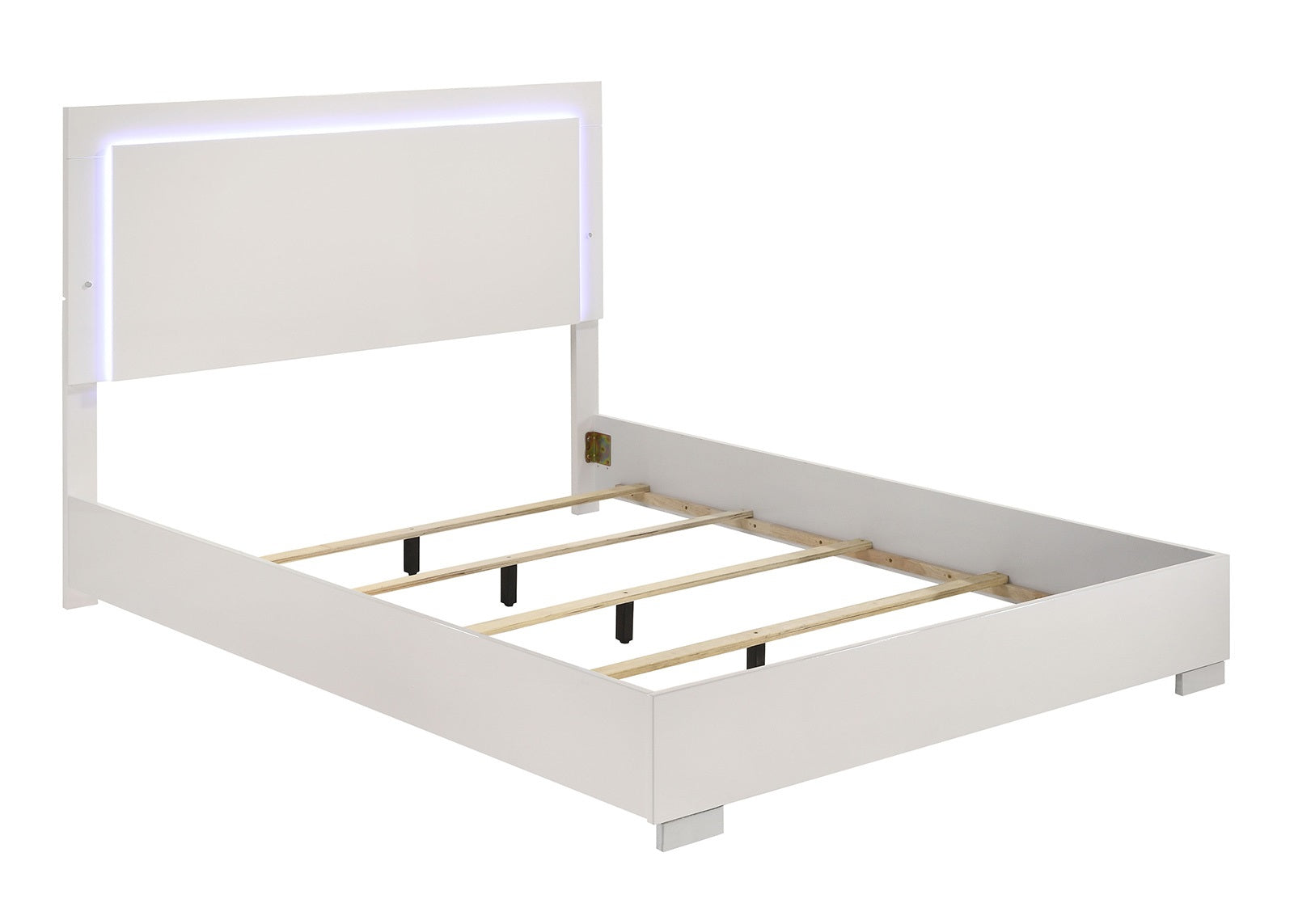 Contemporary White 1pc Queen Size Bed w LED Headboard UV Finish Bedframe Bedroom Furniture