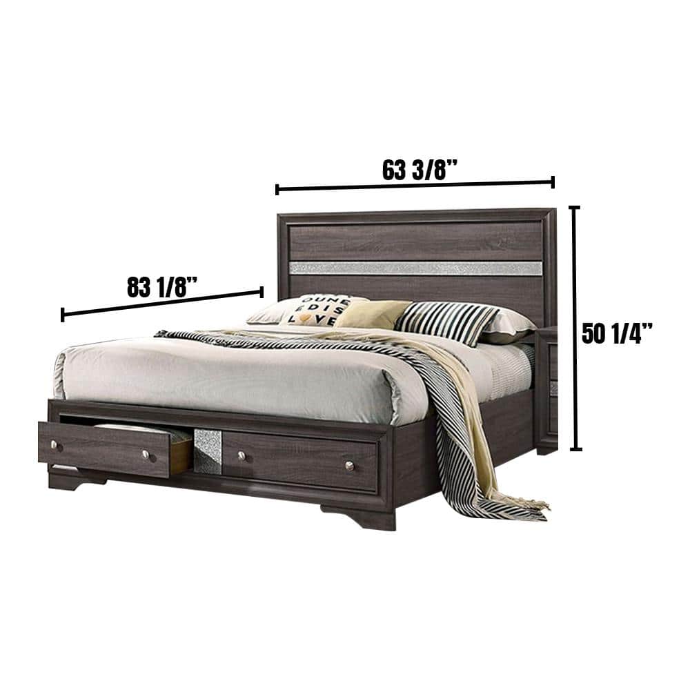 Contemporary Gray Color Panel Headboard 1pc Queen Size Bed w Drawers Beautiful Bedroom Furniture