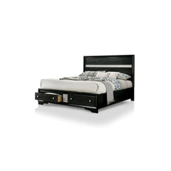 Contemporary Black Color Panel Headboard 1pc Queen Size Bed w Drawers Beautiful Bedroom Furniture