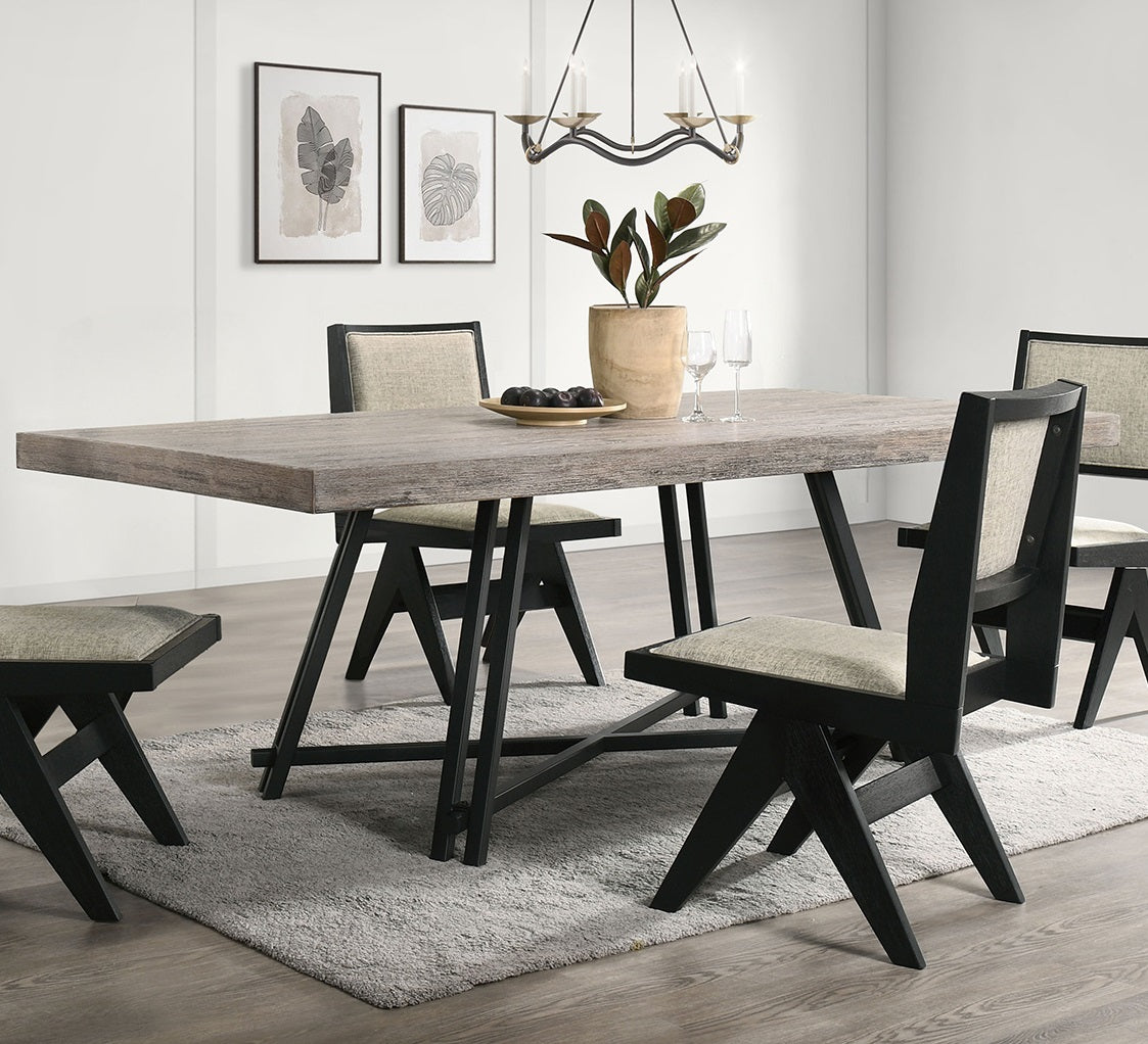 Contemporary 5pc Black Dining Set Rubber wood Table w 4x Side Chairs Rectangle Dining Table