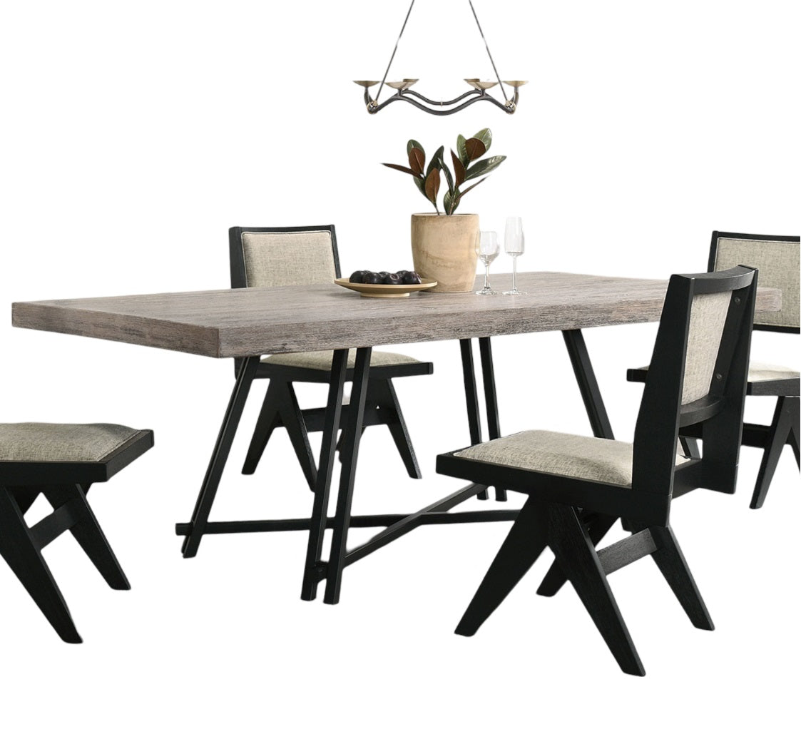 Contemporary 5pc Black Dining Set Rubber wood Table w 4x Side Chairs Rectangle Dining Table