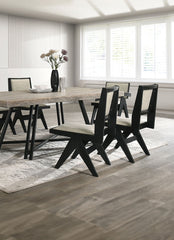 Contemporary 7pc Black Dining Set Rubber wood Dining Table w 2x Arm Chairs And 4x Side Chairs