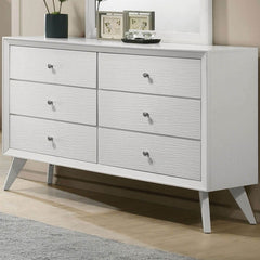 Contemporary Style 1pc Dresser Angled Legs Round Bronze Knobs White Bedroom Solidwood Furniture