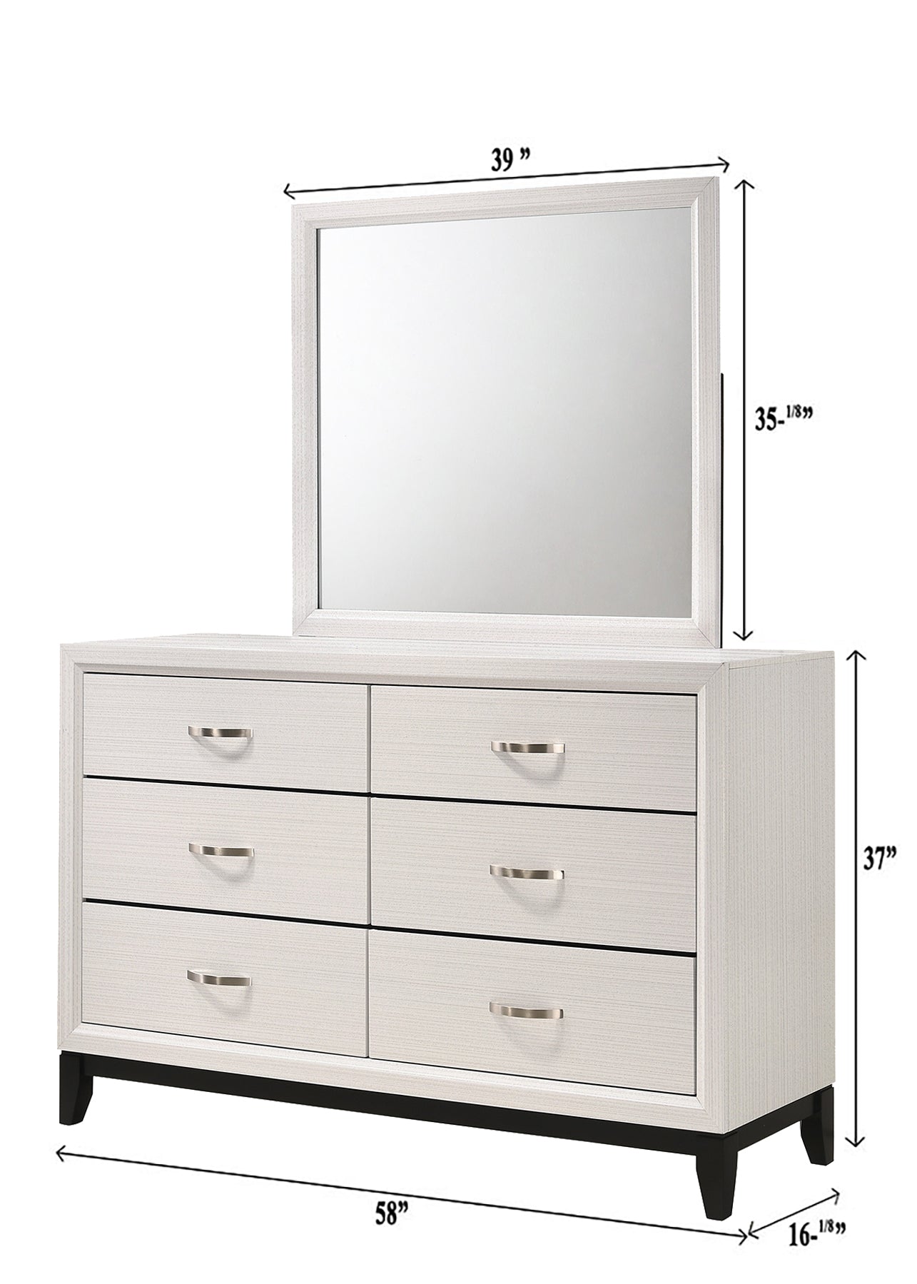 1pc Contemporary 6-Drawer Dresser White Finish Wooden Bedroom Furniture