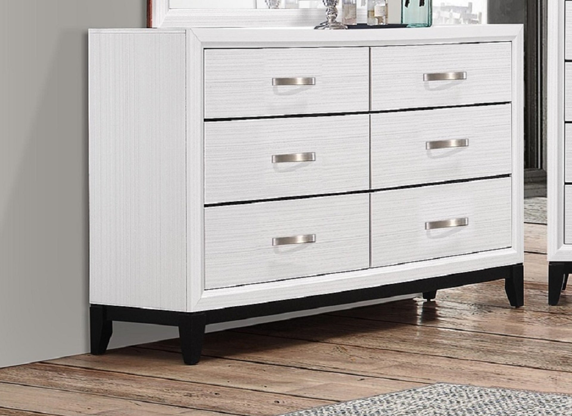 1pc Contemporary 6-Drawer Dresser White Finish Wooden Bedroom Furniture