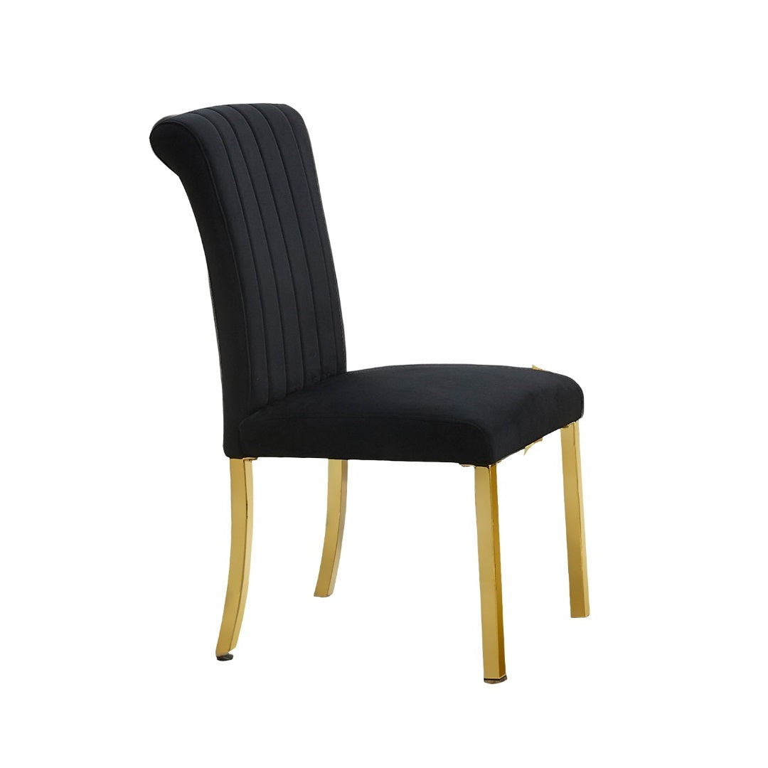 Contemporary Style 2pc Side Chair Channel Tufted Back Seat Stainless Steel O-Shaped Legs With Trestle Base Gold And Black Finish