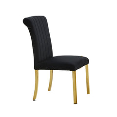 Contemporary Style 2pc Side Chair Channel Tufted Back Seat Stainless Steel O-Shaped Legs With Trestle Base Gold And Black Finish