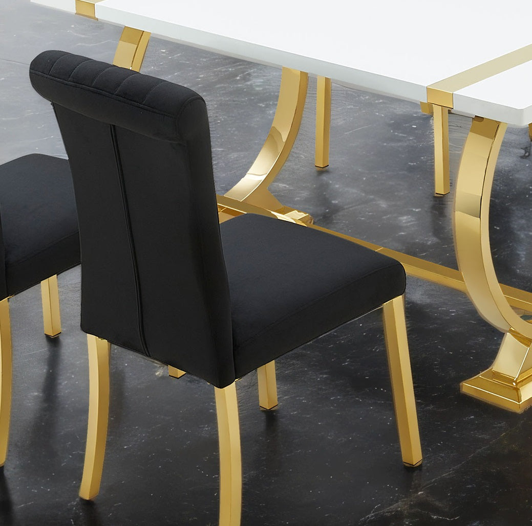 Contemporary Style 2pc Side Chair Channel Tufted Back Seat Stainless Steel O-Shaped Legs With Trestle Base Gold And Black Finish