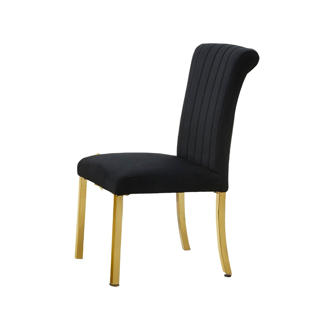 Contemporary Style 2pc Side Chair Channel Tufted Back Seat Stainless Steel O-Shaped Legs With Trestle Base Gold And Black Finish