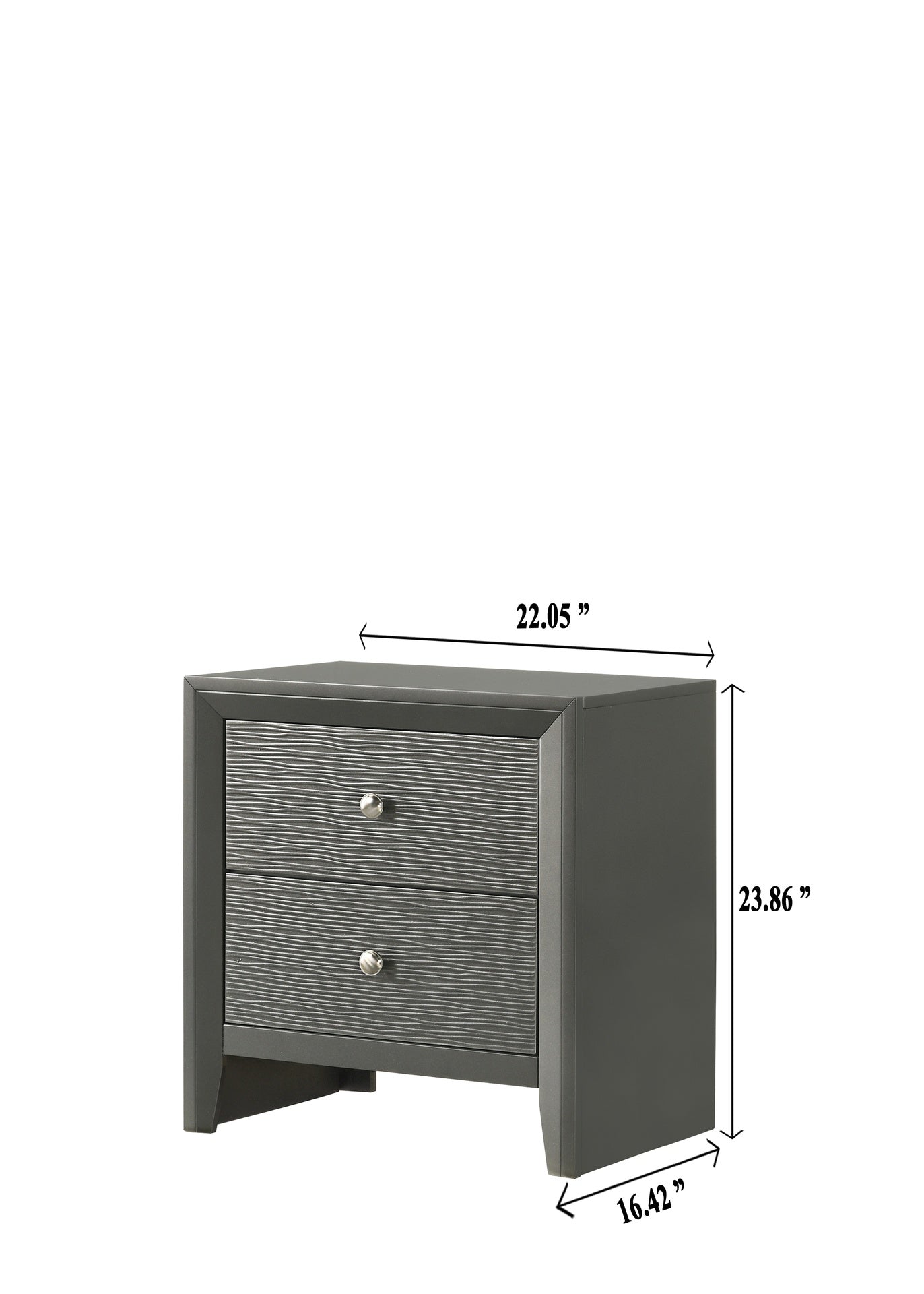 1pc Contemporary Modern 2-Drawer Nightstand Round Knobs Bedroom Wooden Furniture Gun Metal Gray Finish