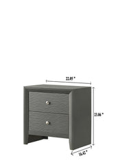1pc Contemporary Modern 2-Drawer Nightstand Round Knobs Bedroom Wooden Furniture Gun Metal Gray Finish