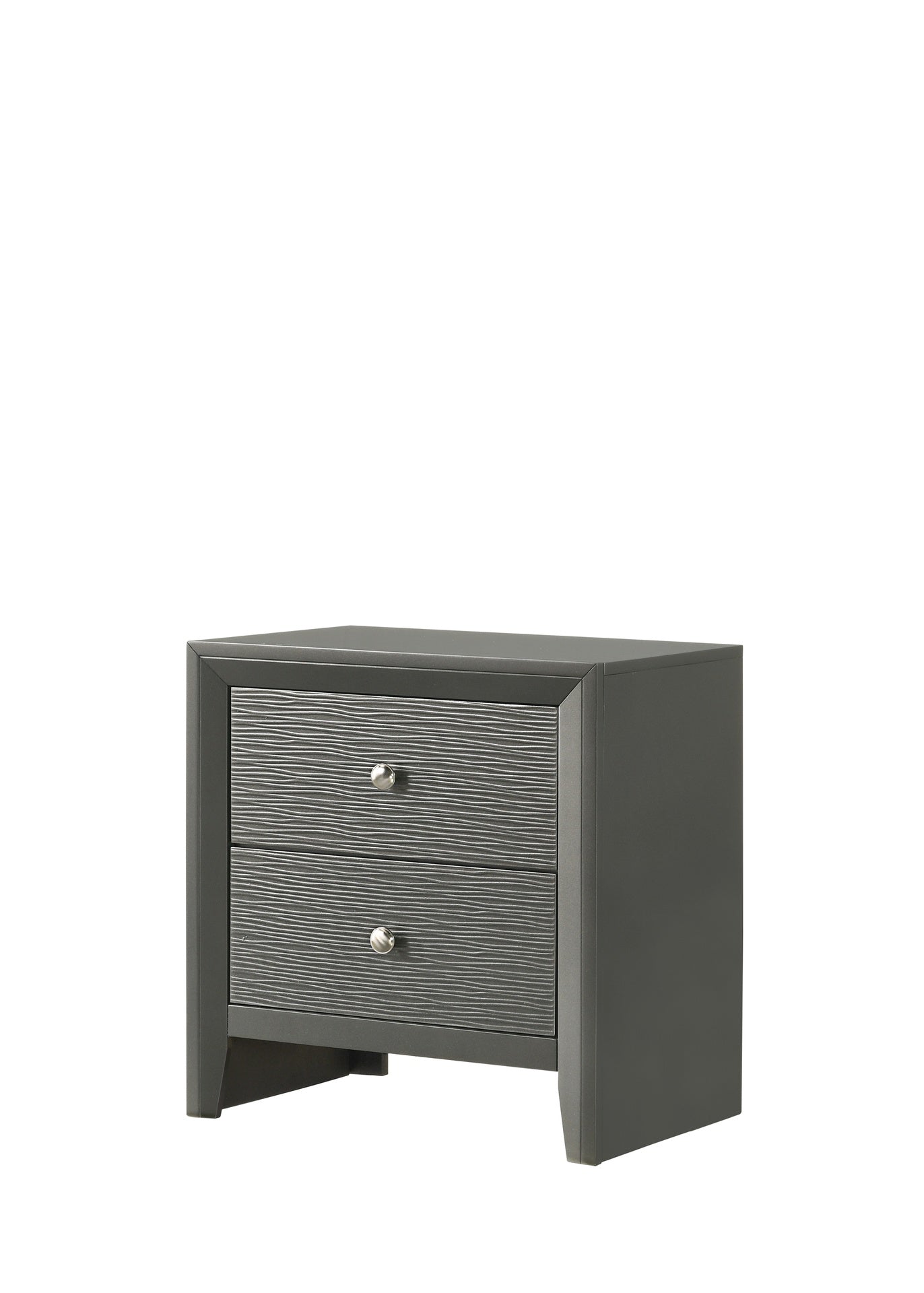 1pc Contemporary Modern 2-Drawer Nightstand Round Knobs Bedroom Wooden Furniture Gun Metal Gray Finish