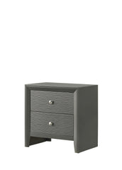 1pc Contemporary Modern 2-Drawer Nightstand Round Knobs Bedroom Wooden Furniture Gun Metal Gray Finish