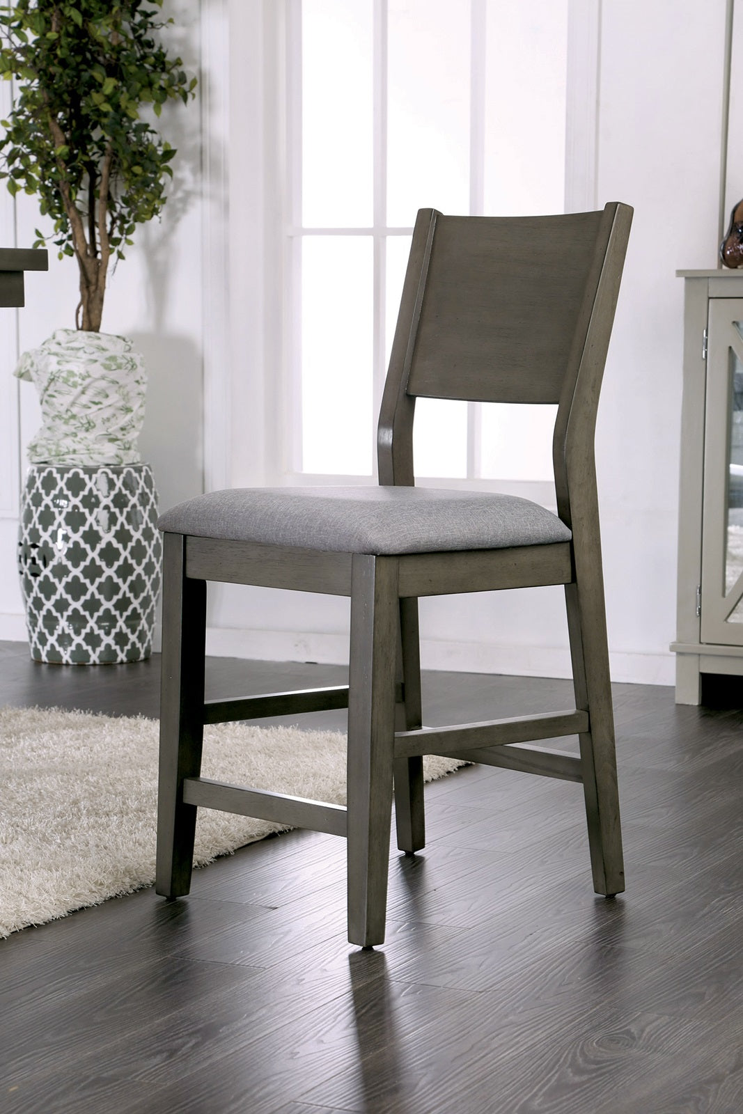Contemporary Gray Set of 2pc High Chairs Padded Fabric Cushions Counter Height Chairs Dining Room Furniture