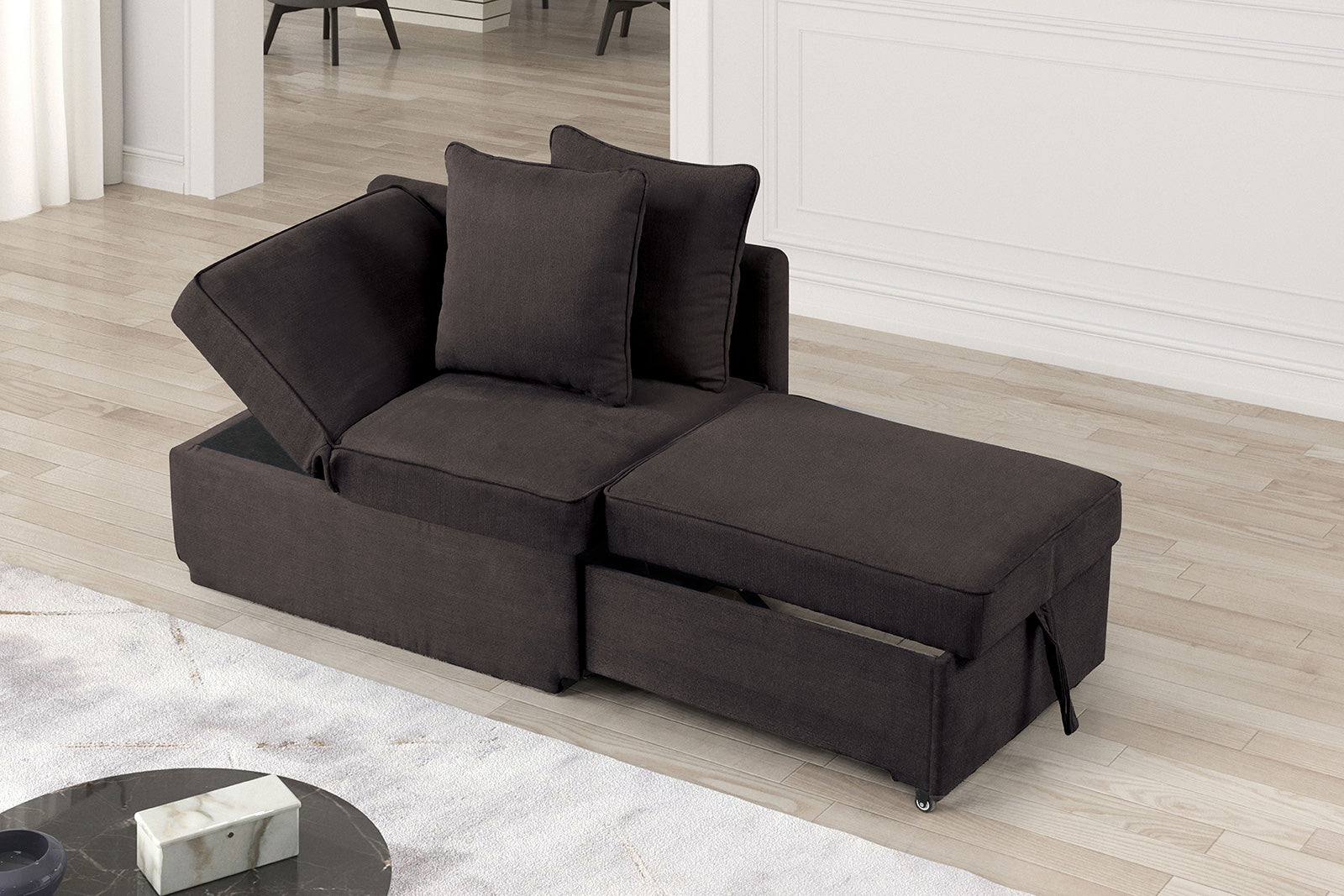 Convertible Chair 1pc Living Room Furniture Gray Fabric Adjustable Headrest Pillows Functional Chair