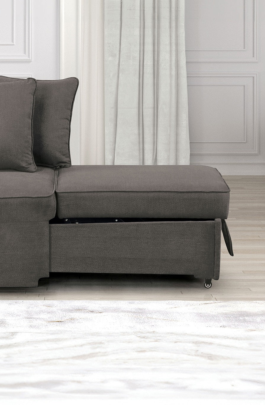 Convertible Chair 1pc Living Room Furniture Gray Fabric Adjustable Headrest Pillows Functional Chair
