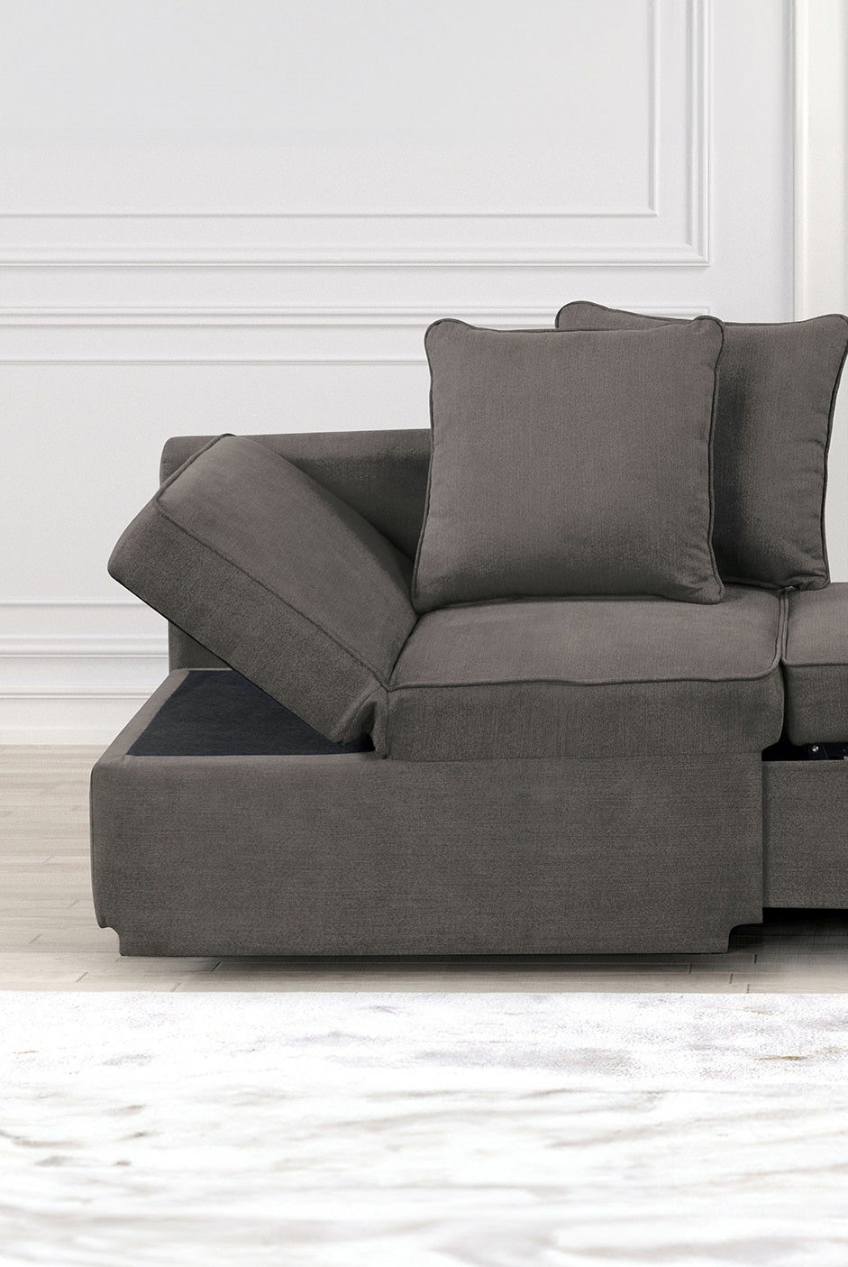 Convertible Chair 1pc Living Room Furniture Gray Fabric Adjustable Headrest Pillows Functional Chair