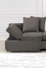 Convertible Chair 1pc Living Room Furniture Gray Fabric Adjustable Headrest Pillows Functional Chair