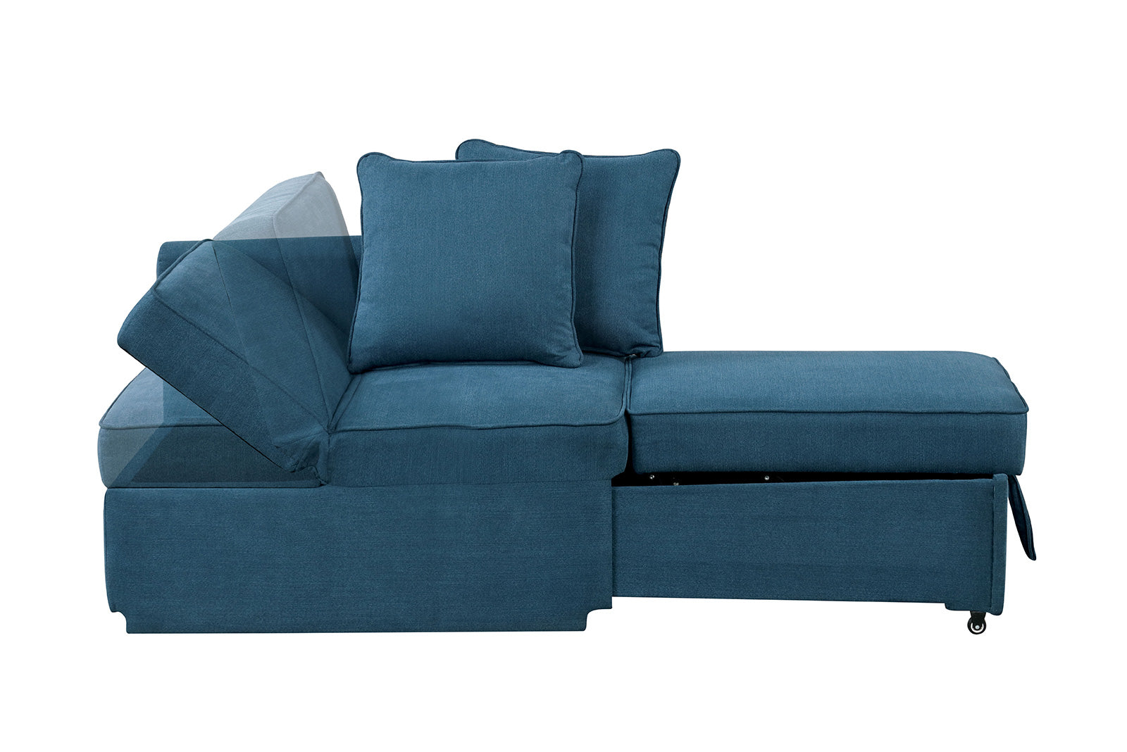 Convertible Chair 1pc Living Room Furniture Blue Fabric Adjustable Headrest Pillows Functional Chair