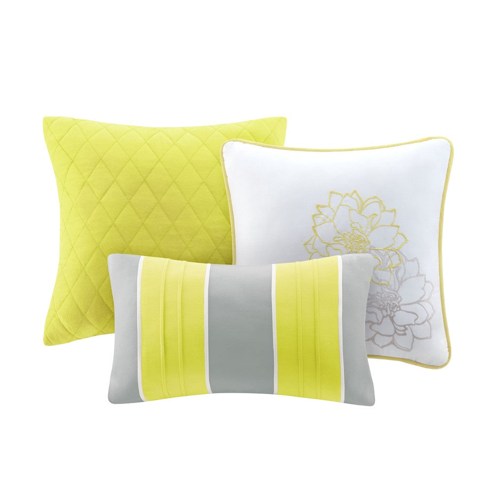 6 Piece Printed Cotton Quilt Set with Throw Pillows Taupe Grey/Yellow Full/Queen