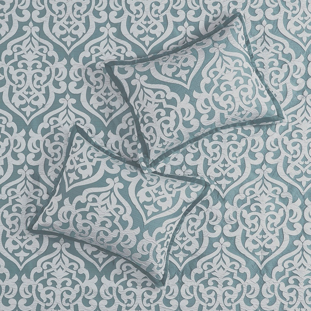 8 Piece Jacquard Comforter Set Aqua/Silver King
