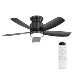 42 Inch Flush Mount Ceiling Fans with LED Light 18W and Remote Control 5 ABS Fan Blades for Bedroom