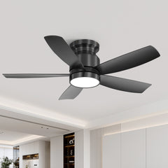 42 Inch Flush Mount Ceiling Fans with LED Light 18W and Remote Control 5 ABS Fan Blades for Bedroom