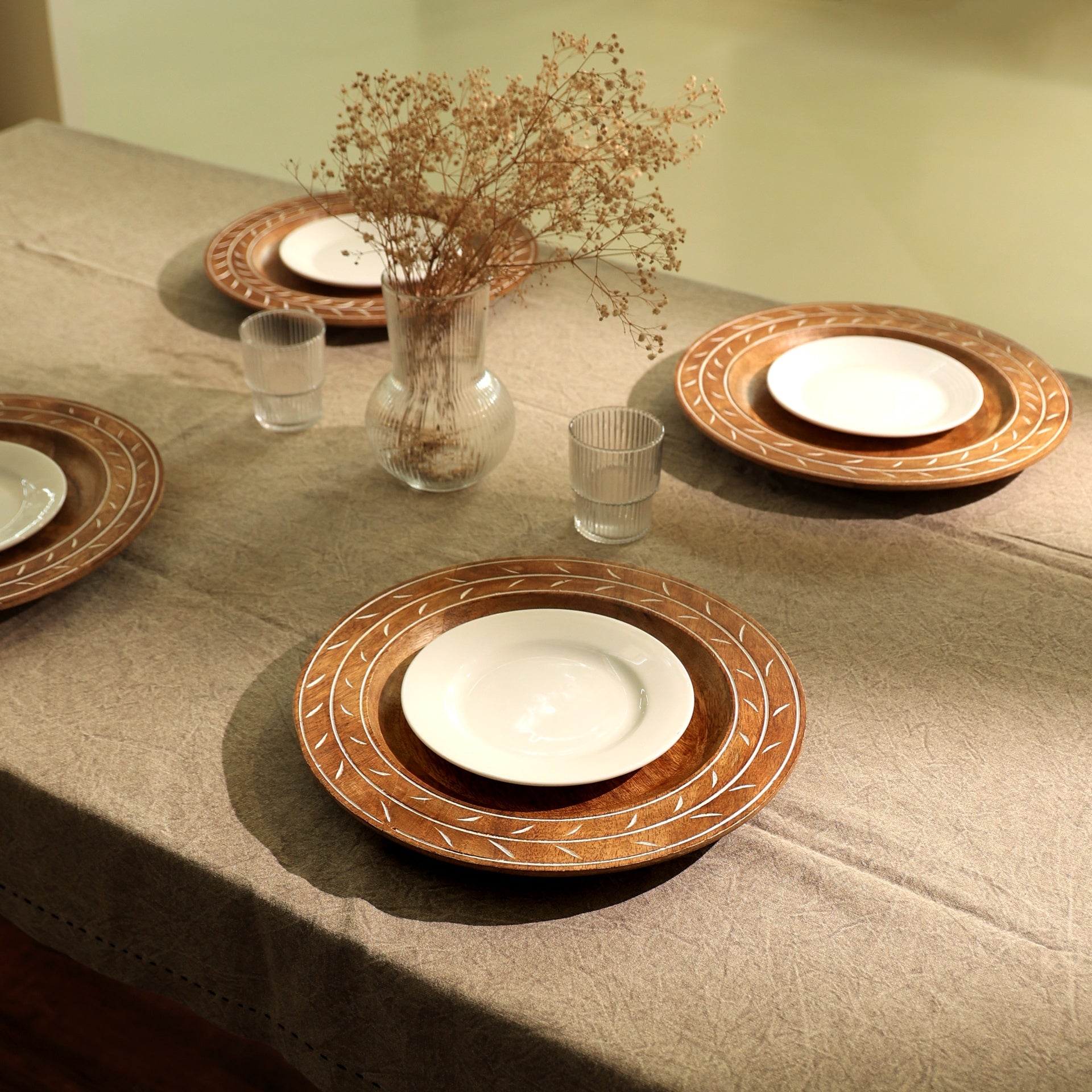 Handcrafted 13" Wood Charger Plate  Wooden Dinning Placemat Artisan Wood Tableware