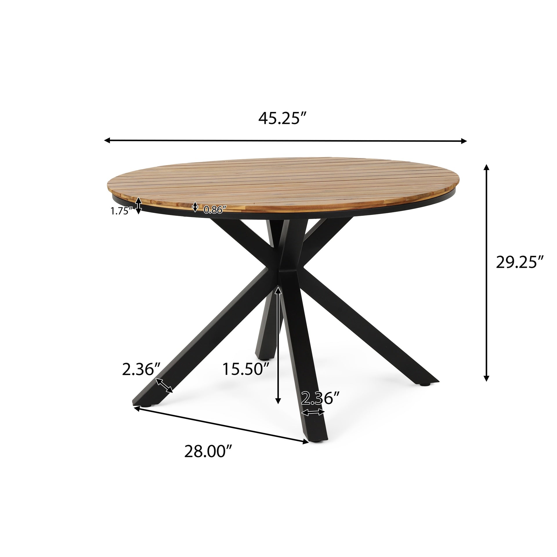 Outdoor Dining Table, Teak Acacia Wood Tabletop and Black Metal Leg
