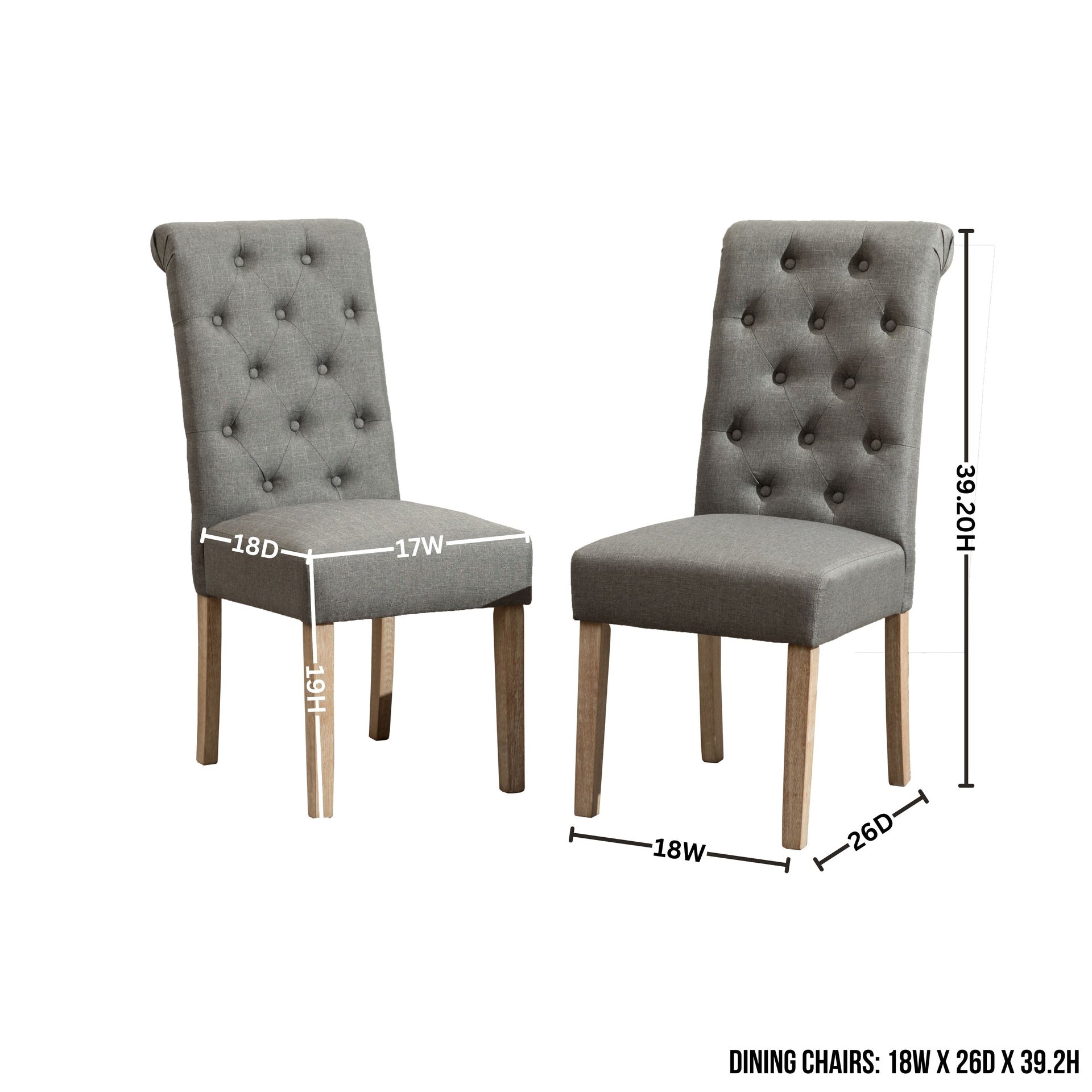 Banff 5-piece Dining Set, Cross-Buck Round Table with 4 Tufted Chairs, Gray