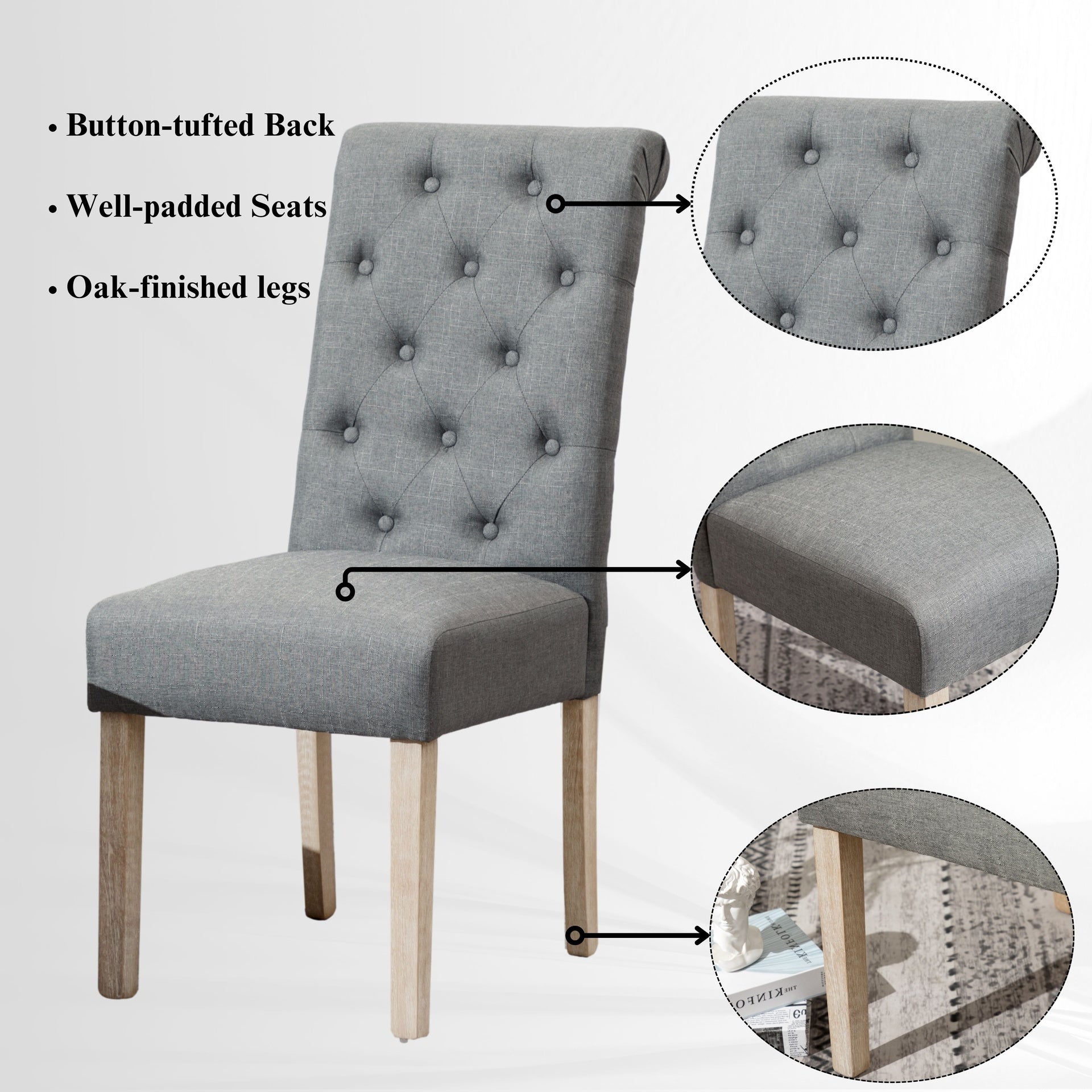 Banff 5-piece Dining Set, Cross-Buck Round Table with 4 Tufted Chairs, Gray