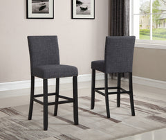 Biony 3-Piece 36" Round Espresso Finish Bar Table with 2 Gray Fabric Nail Head Pub Chairs