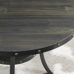Biony 3-Piece 36" Round Espresso Finish Bar Table with 2 Blue Fabric Nail Head Pub Chairs