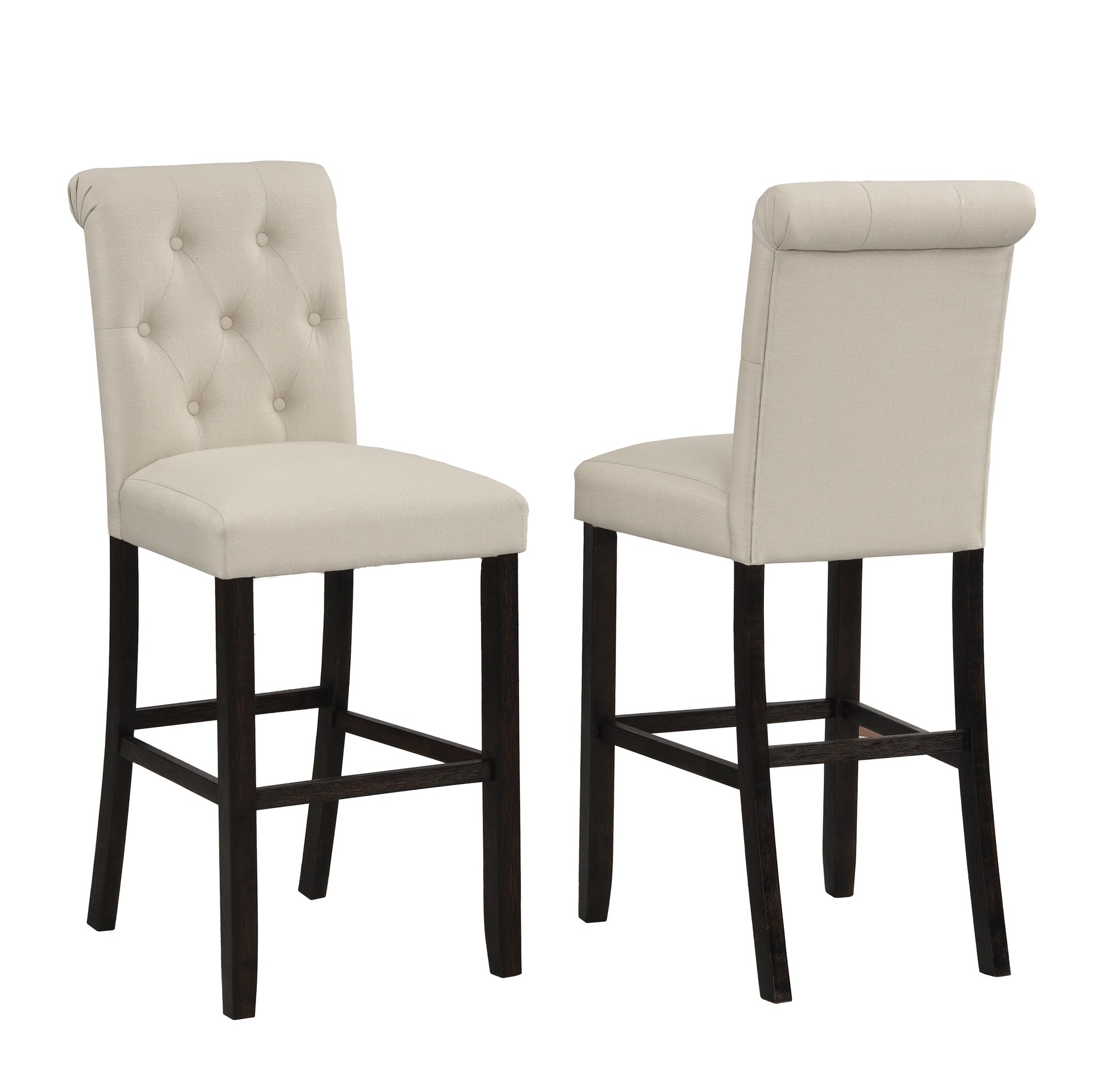 Leviton Solid Wood Tufted Asons Barstool, Set of 2, Tan