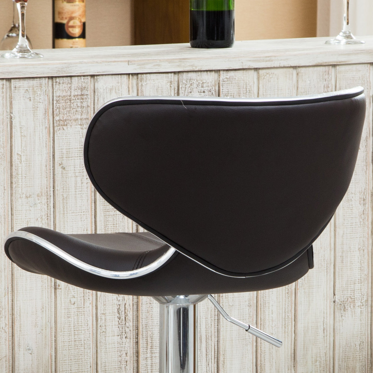 Masaccio Upholstery Airlift Adjustable Swivel Barstool with Chrome Base, Set of 2, Dark Brown