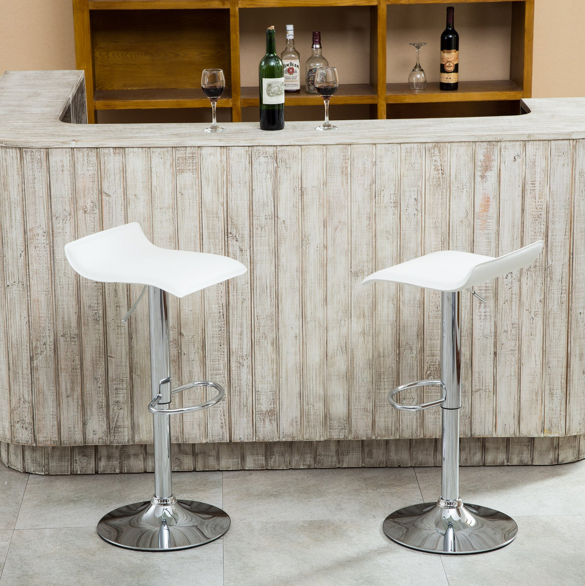Contemporary Chrome Air Lift Adjustable Swivel Stools with White Seat, Set of 2