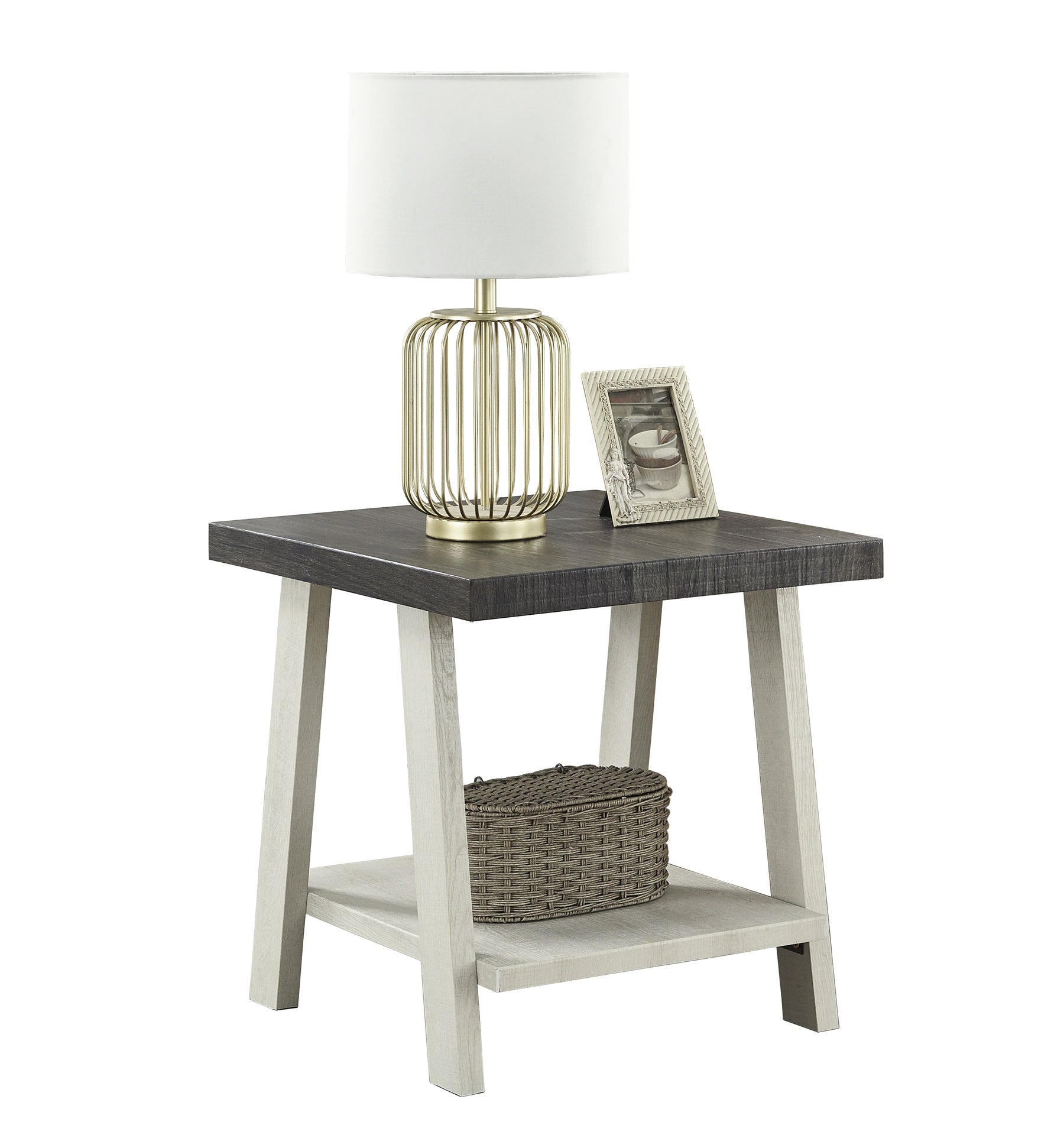 Athens Contemporary Two-Tone Wood Shelf End Table in Weathered Charcoal and Beige