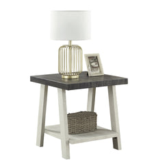 Athens Contemporary Two-Tone Wood Shelf End Table in Weathered Charcoal and Beige
