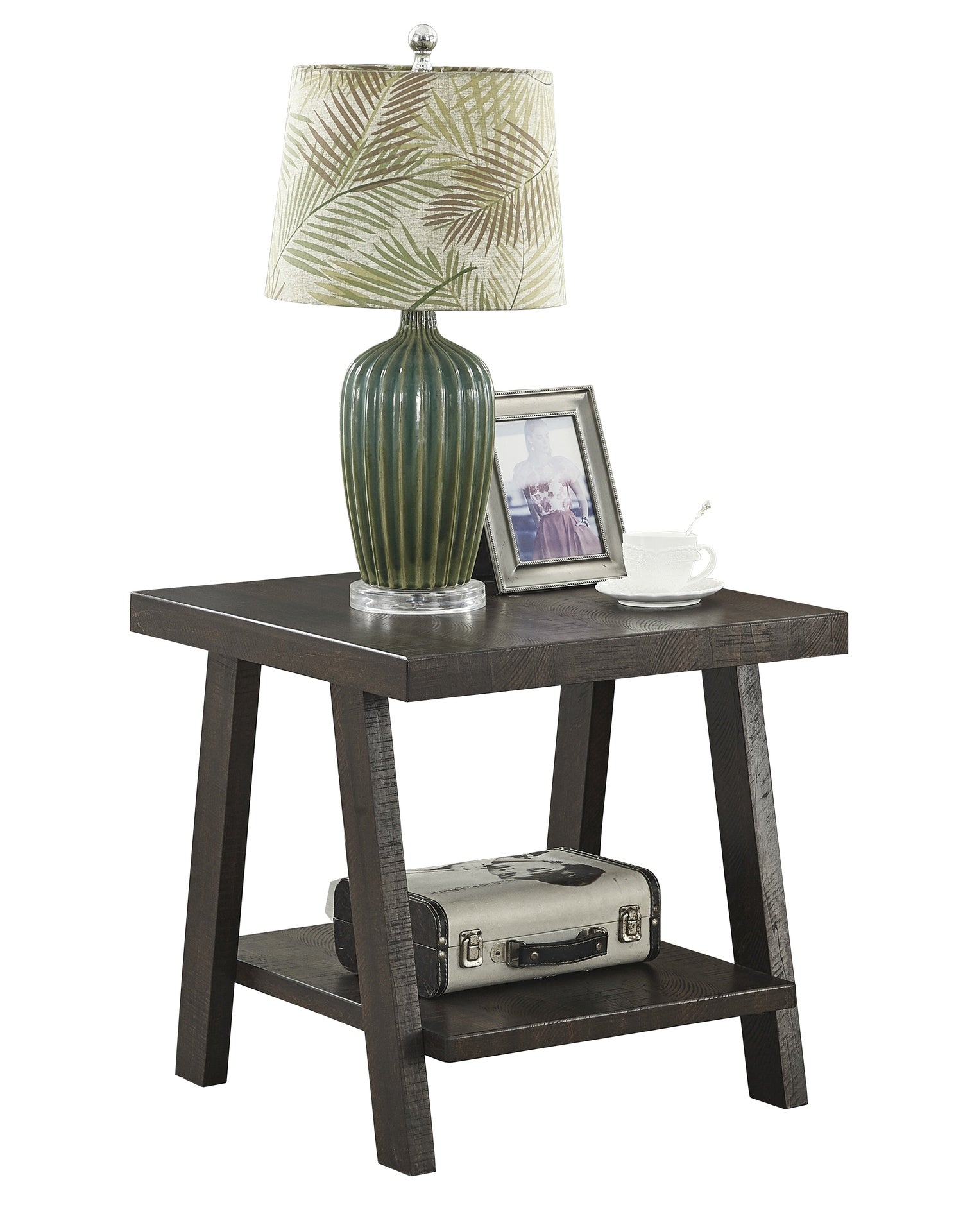 Athens Contemporary Wood Shelf End Table in Weathered Espresso